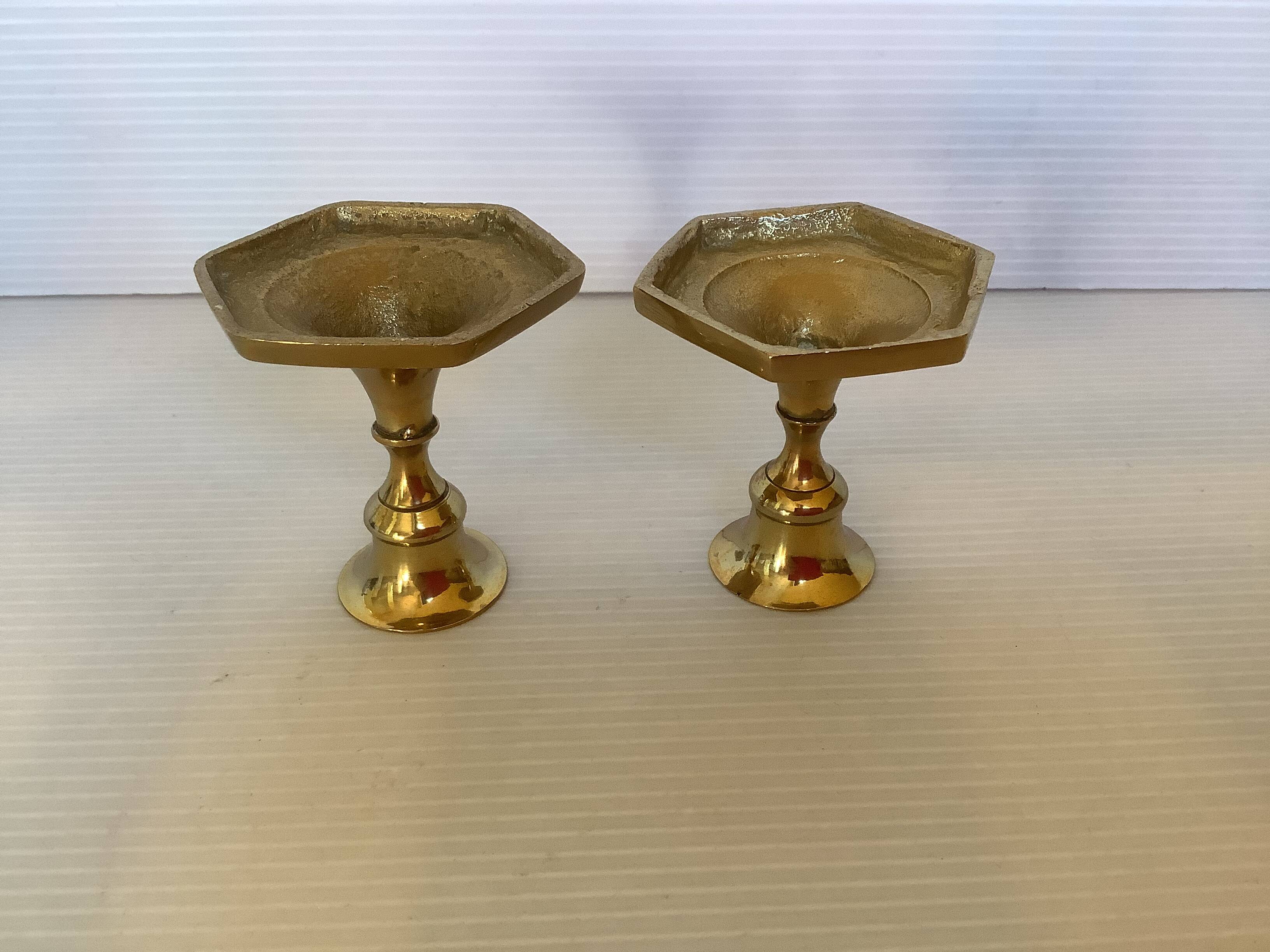 Pair of mini brass candlesticks