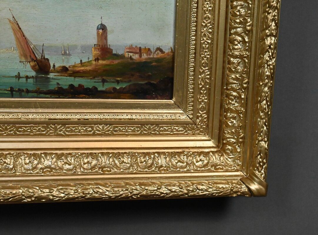Tableau "Sailboats on the Mediterranean", oil on panel, French school of the 19th century.