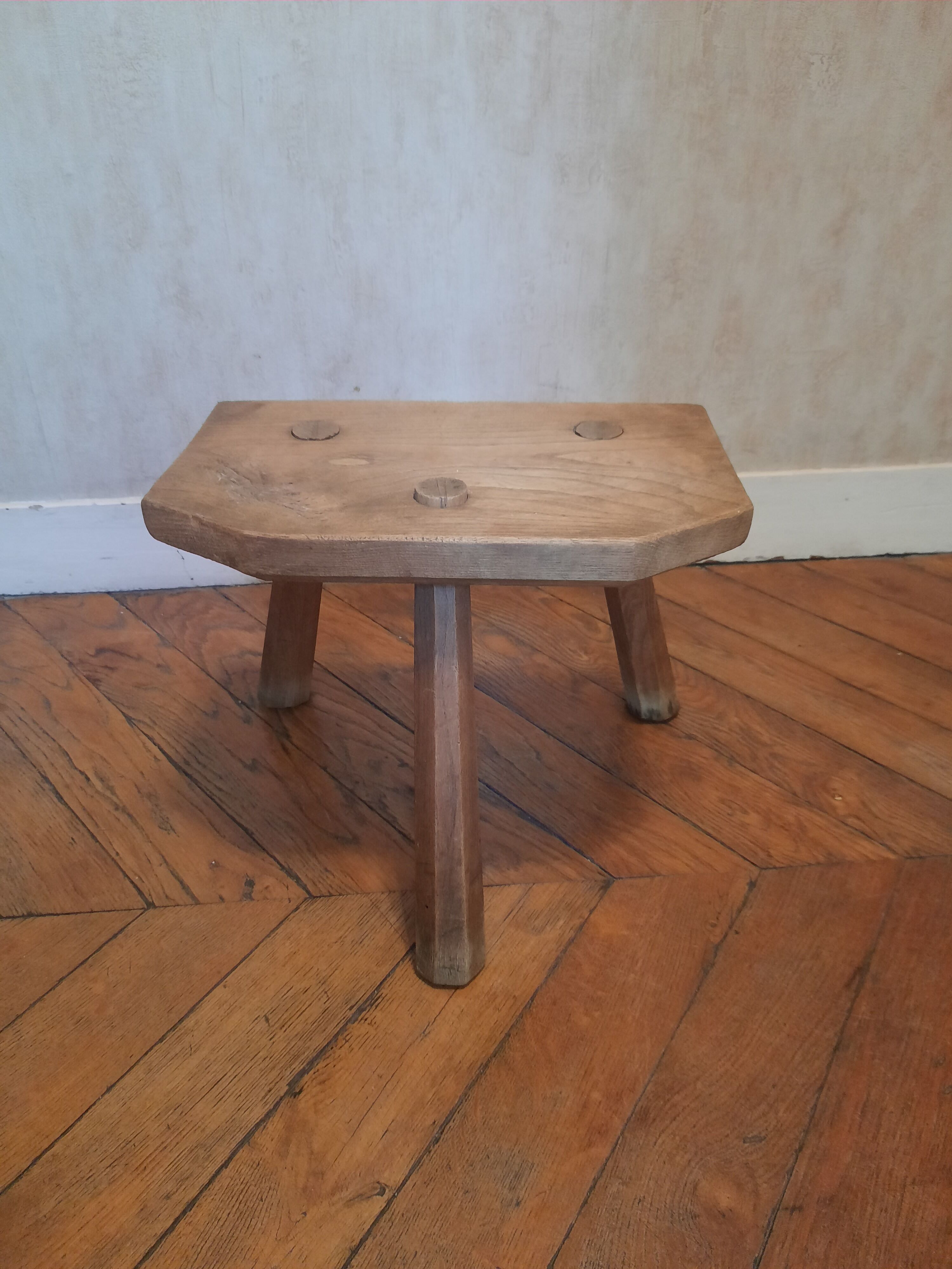 Brutalist oak tabouret