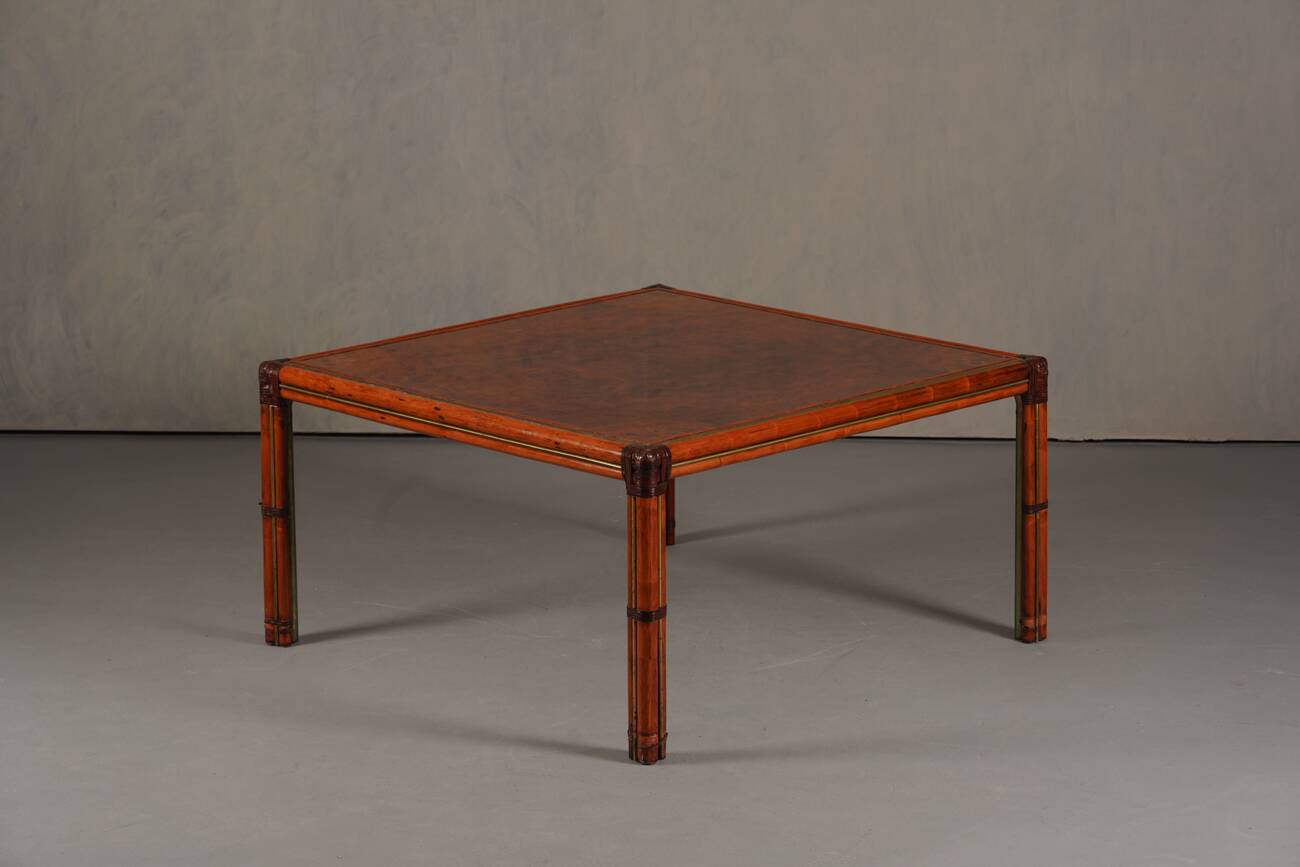 Table à manger carrée vintage en frêne de burl par Alberto Smania pour Studio Smania Interni, Italie, années 1960.