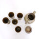 Sandstone teapot from La Borne and 5 cups signed Tiffoche, 1970s.