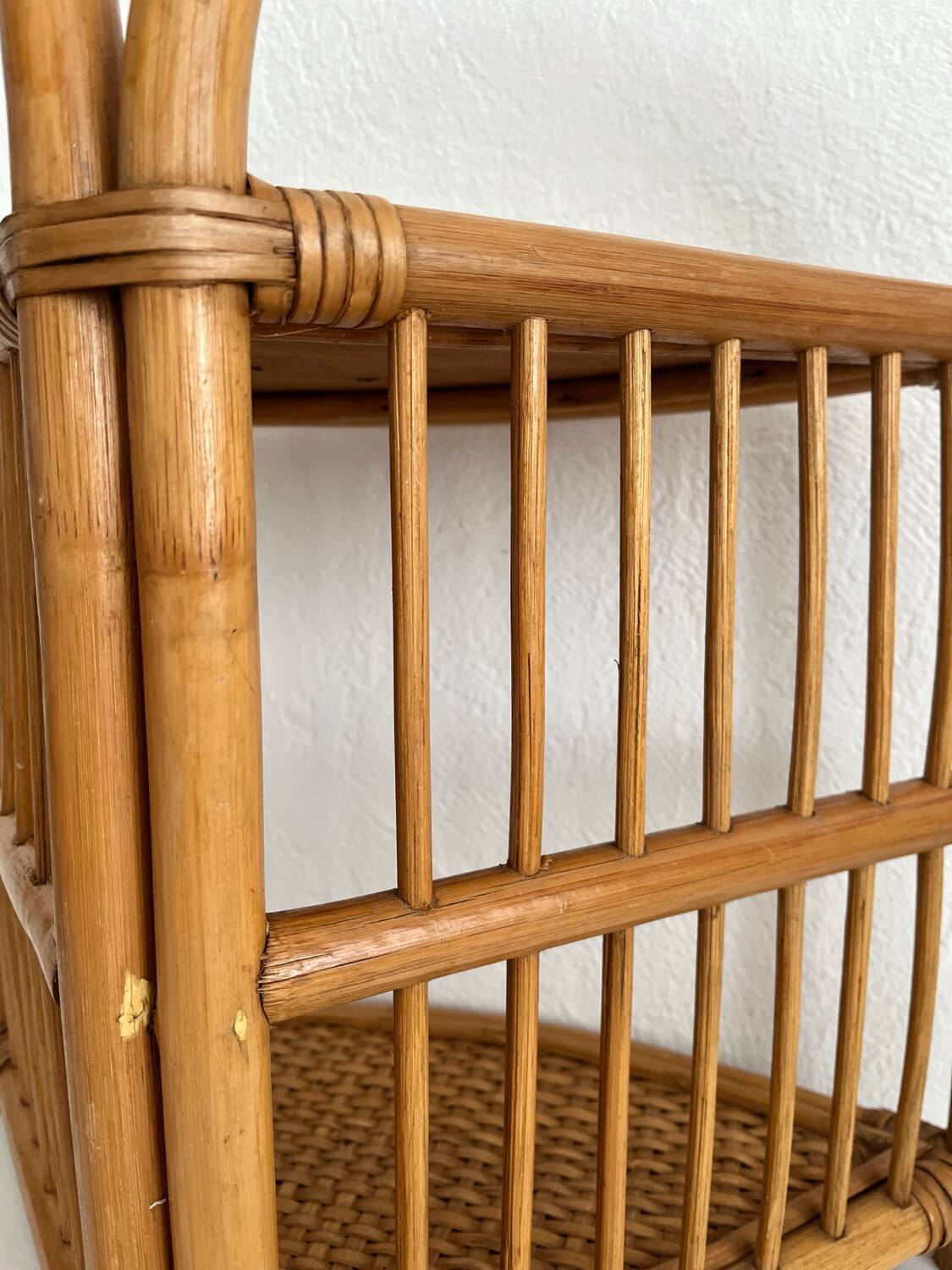 Vintage bamboo and rattan corner shelf