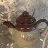 Two-tone stoneware teapot vintage floral pattern