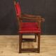 Antique Italian Walnut Armchair With Red Fabric From 19th Century