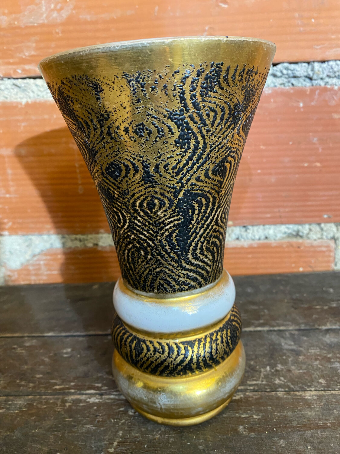 Ancient vase monaco glass polychrome black + gold vintage