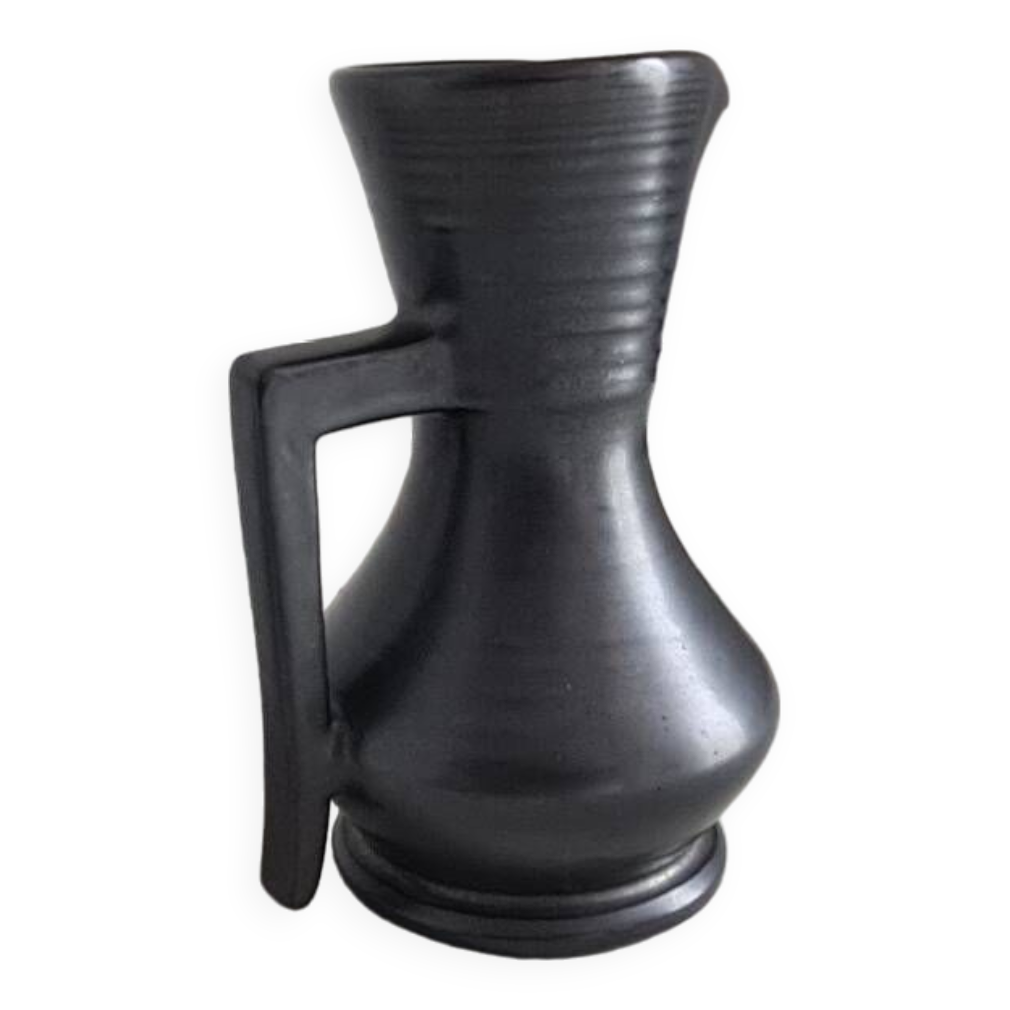 Modernist pitcher in black ceramic / handcrafted / vintage / France / 60s / mid-century / 20th century / kergonan