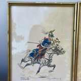 3 old engravings of horses / triptych riders golden frame