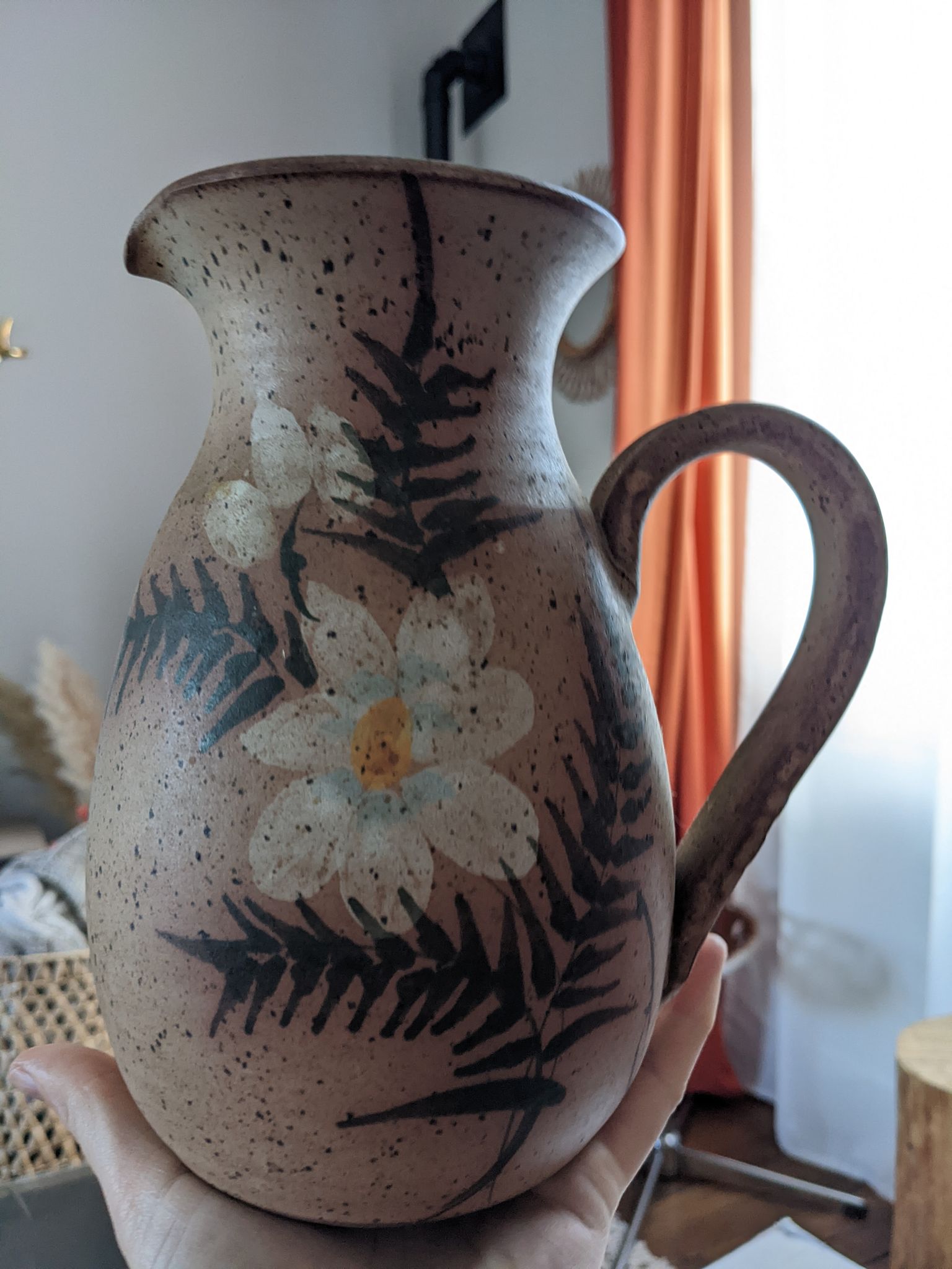 Jug vintage stoneware Vallauris pyrité