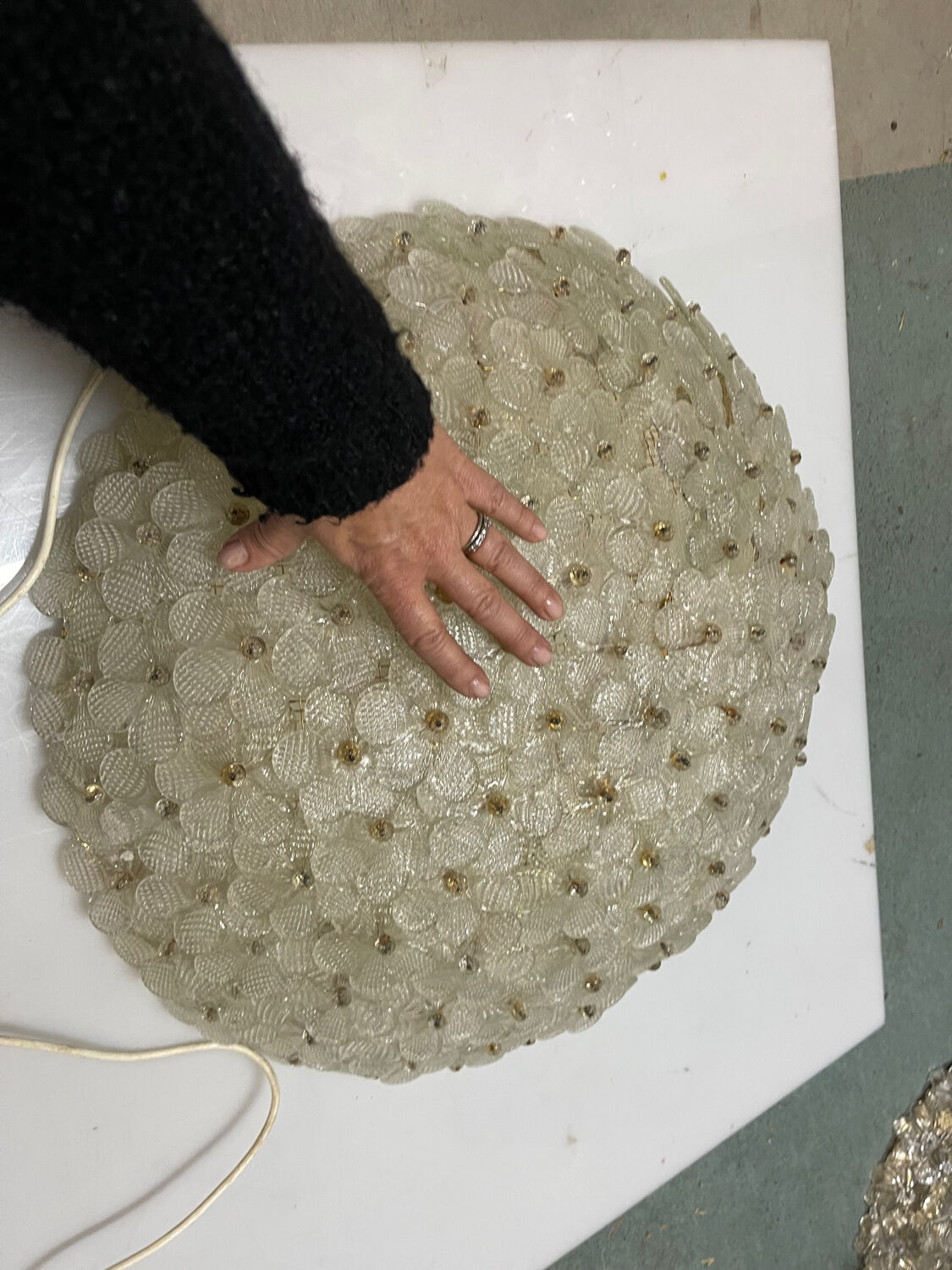 Large Murano Glass Flower Flush Mount Ceiling Light Attributed to Segu