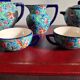 Cloisonné enamel tea service from Longwy in excellent condition.