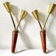 Pair of Scandinavian Midcentury wall lights sconces Brass & teak wood