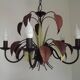 French Vintage 5 Light Brown & Green Tied Boquet Leaf Chandelier