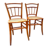 Pretty pair of 1950s bistro chairs with cane seats
