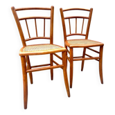 Pretty pair of 1950s bistro chairs with cane seats