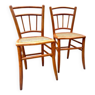 Pretty pair of 1950s bistro chairs with cane seats