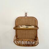 Mid-century bamboo and glass shelf with magazine stand, circa 1960, italy