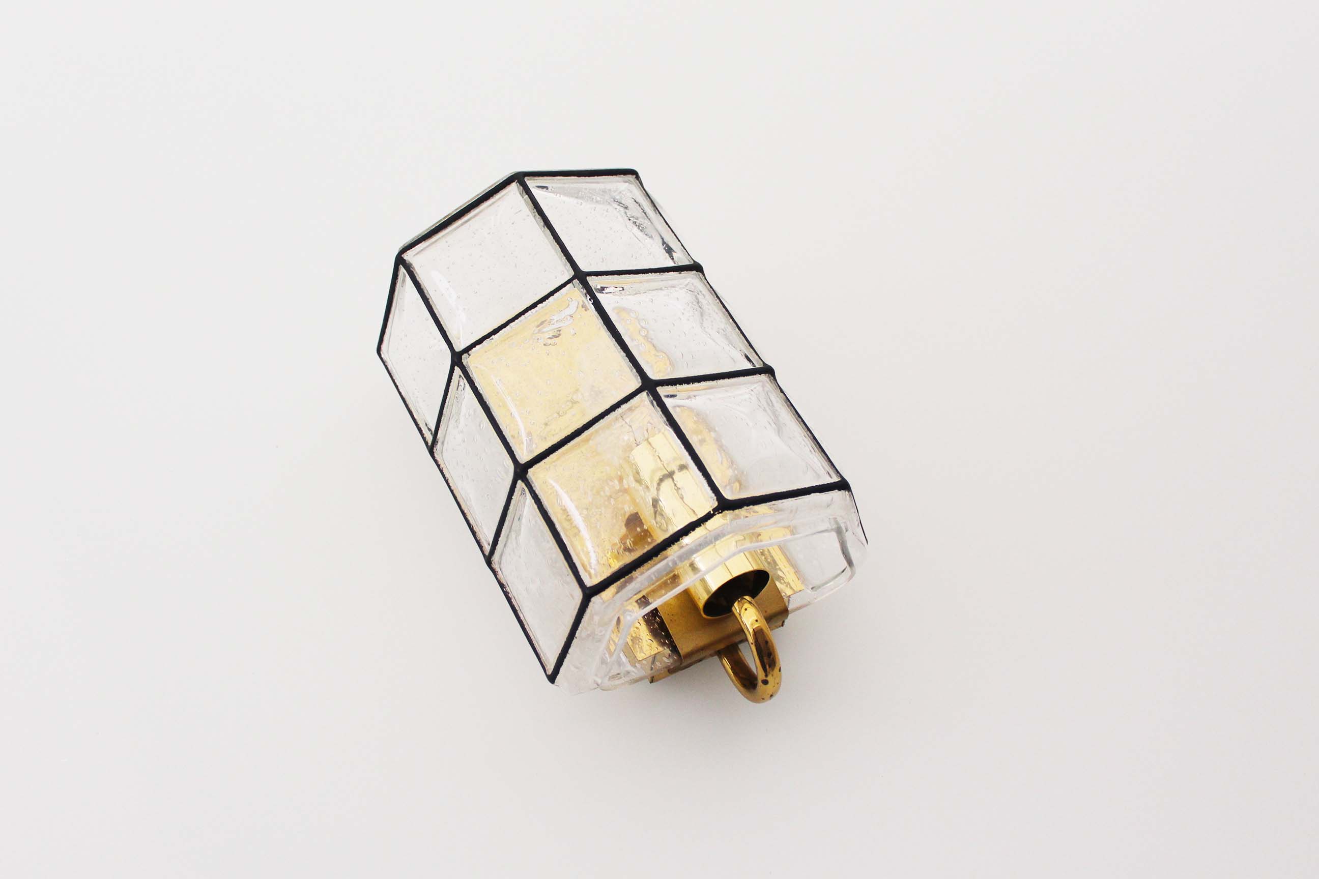 Brass and glass facetted sconce by Glashutte Limburg, Germany 1970's