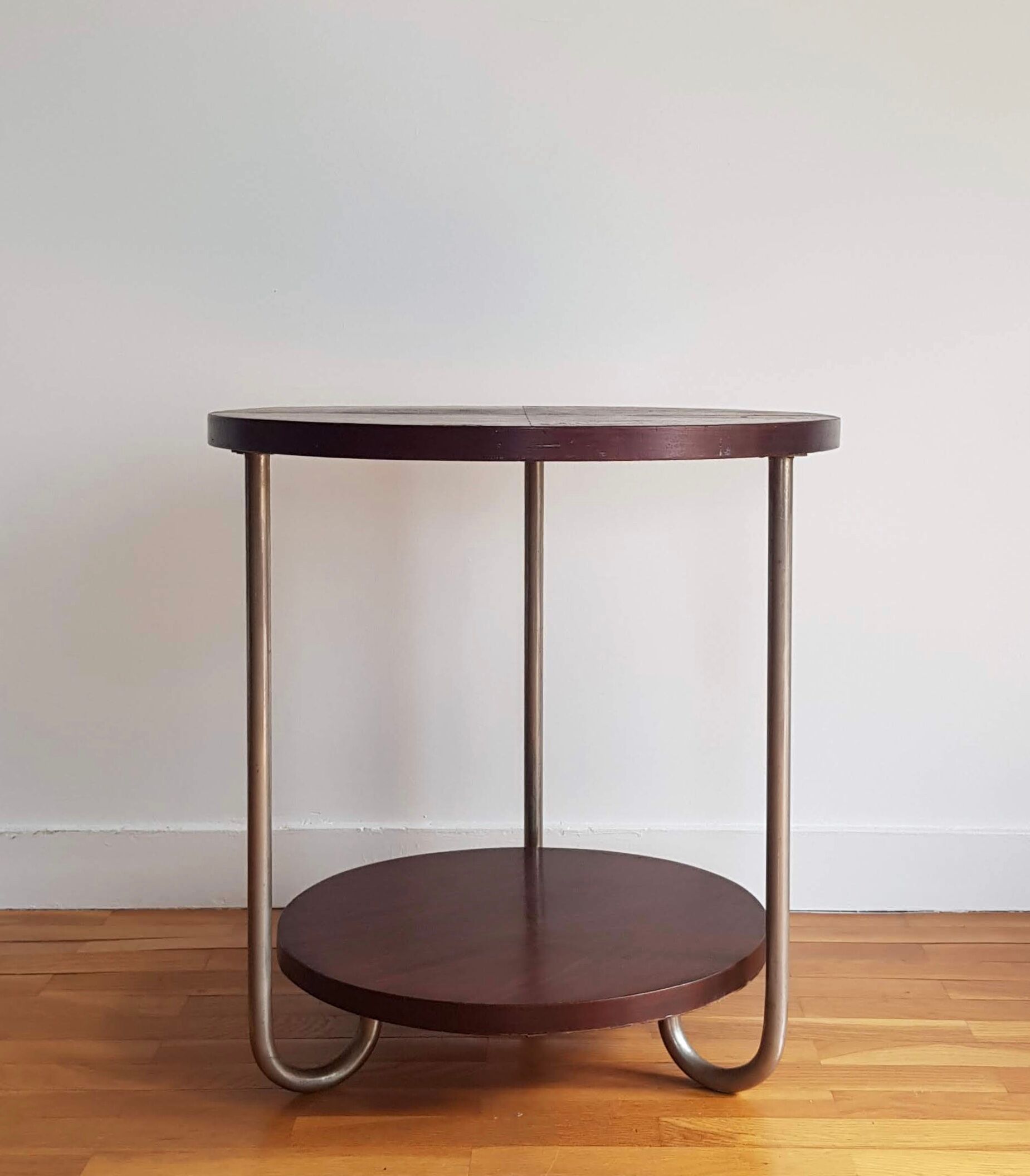 Table d'appoint art déco tripode bois et métal