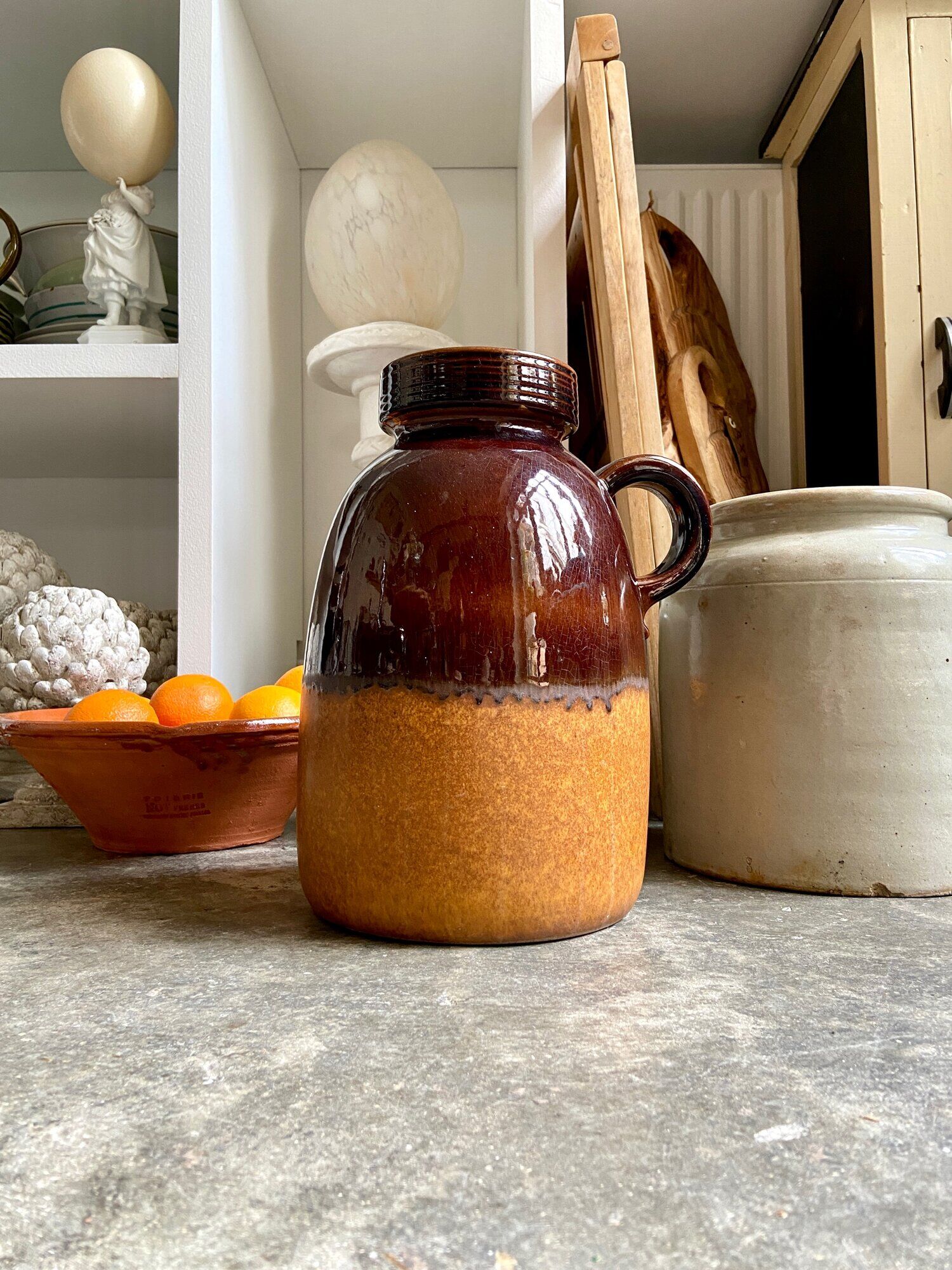 W. Germany vase in brown and ochre glazed ceramic