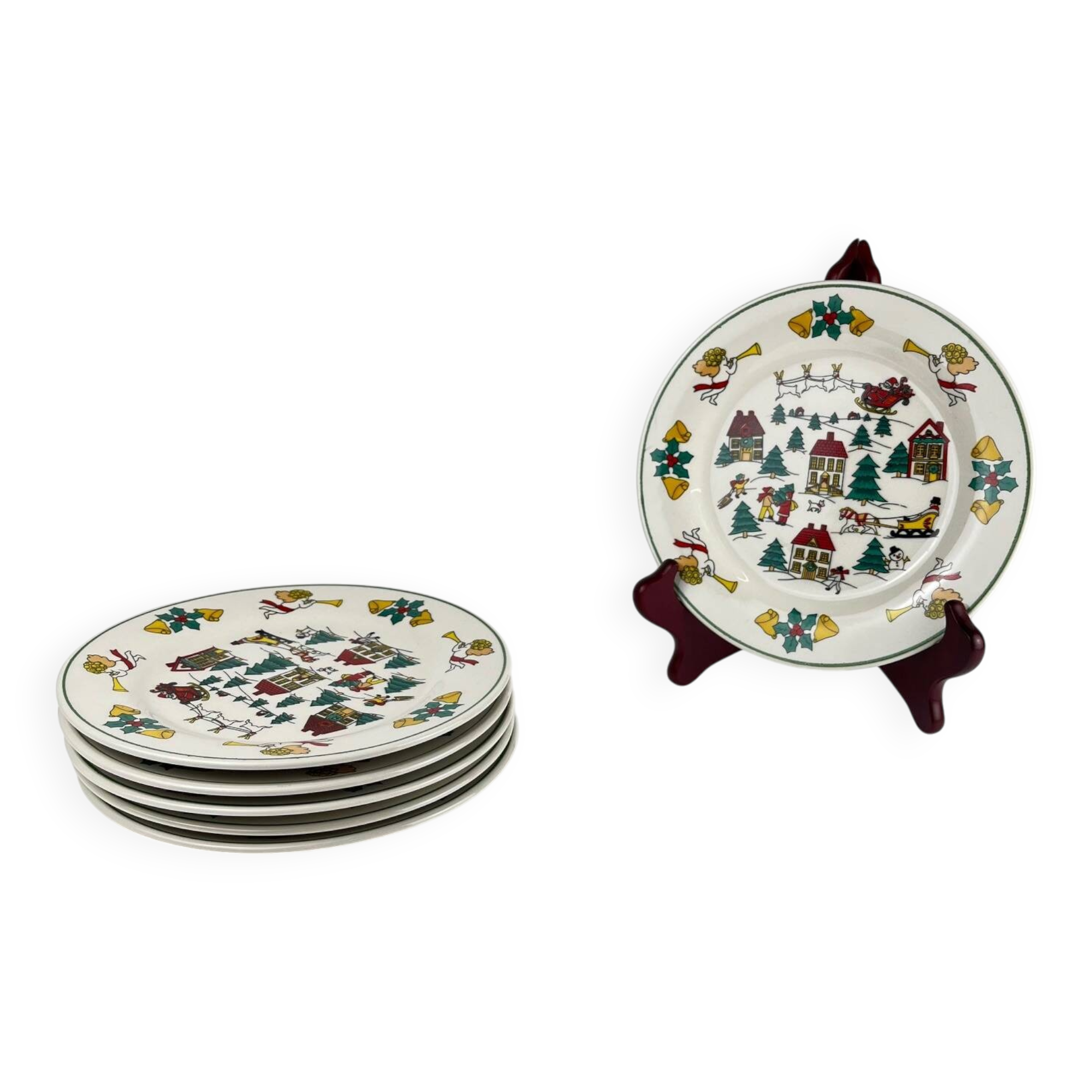 Set of 6 Christmas dessert plates, 1980