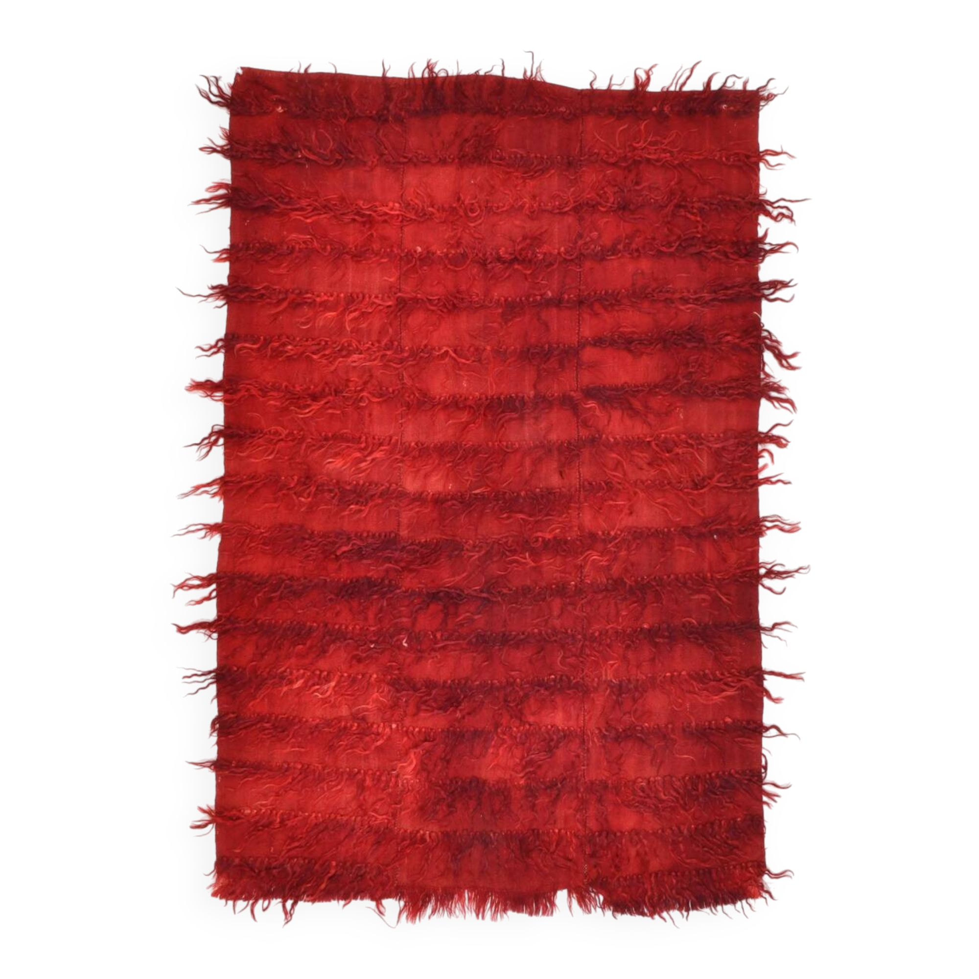 3x5 Wine Red Long Hairy Vintage Kilim Rug, 108x162Cm