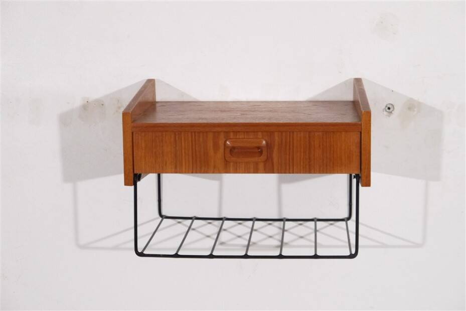 Scandinavian teak wall bedside table 1960
