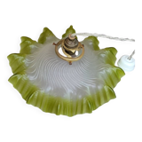 Pleated Frosted Glass Lampshade with Green Ouraline Border, 19th Century