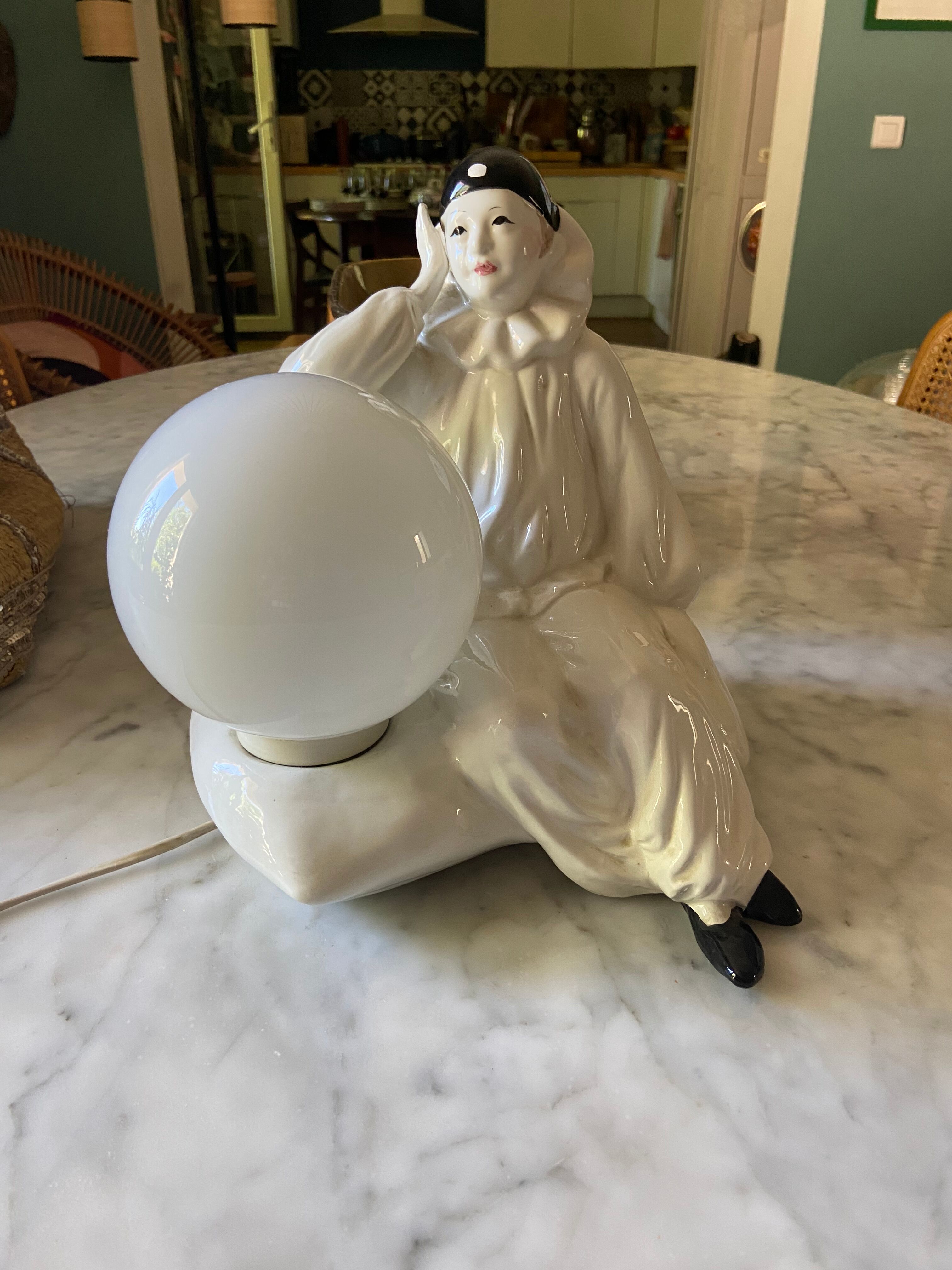 Vintage Pierrot ceramic lamp