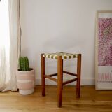Wooden stool. Vintage stool. woven stool