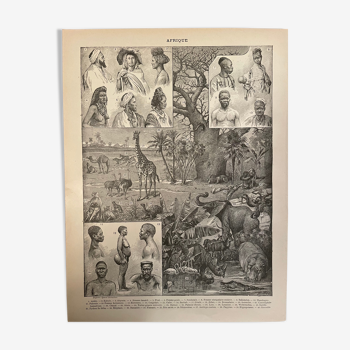 Lithographie gravure sur l'Afrique de 1897