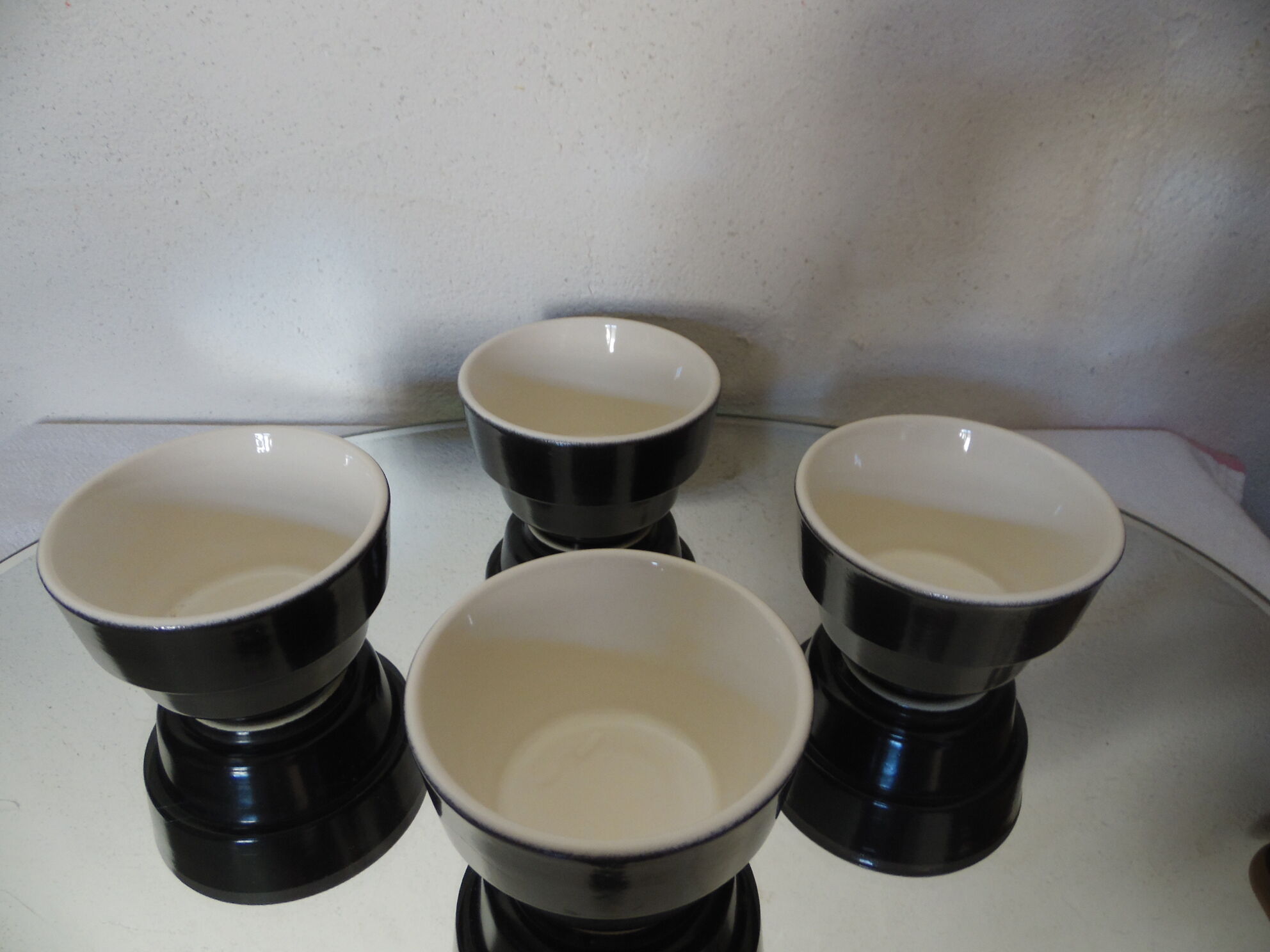 Set of 4 stackable ramekins ceramic dark gray and white style Scandinavian
