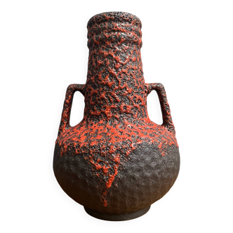 Vase Fat Lava en poterie rouge et noire d'Allemagne de l'Ouest