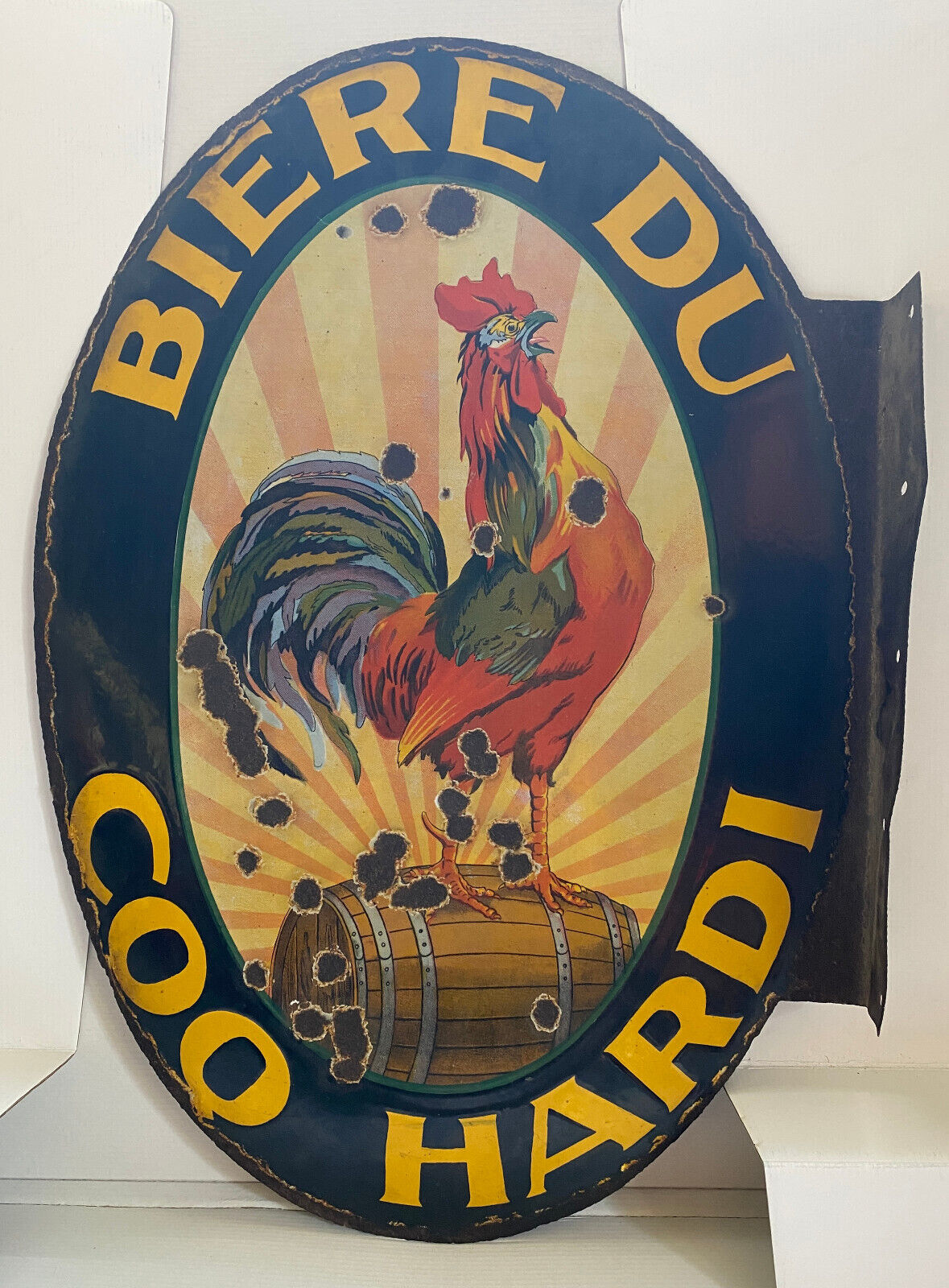 Ancienne plaque émaillée double face "Bière du Coq Hardy" 50x70cm 30's