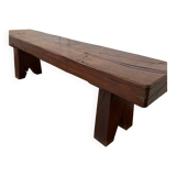 Brutalist Folk Art Bench Solid Oak