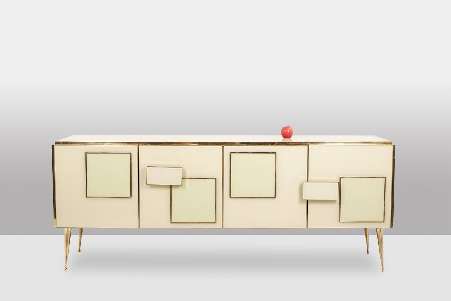 Cream opaline glass and gilded bronze enfilade. Contemporary.
