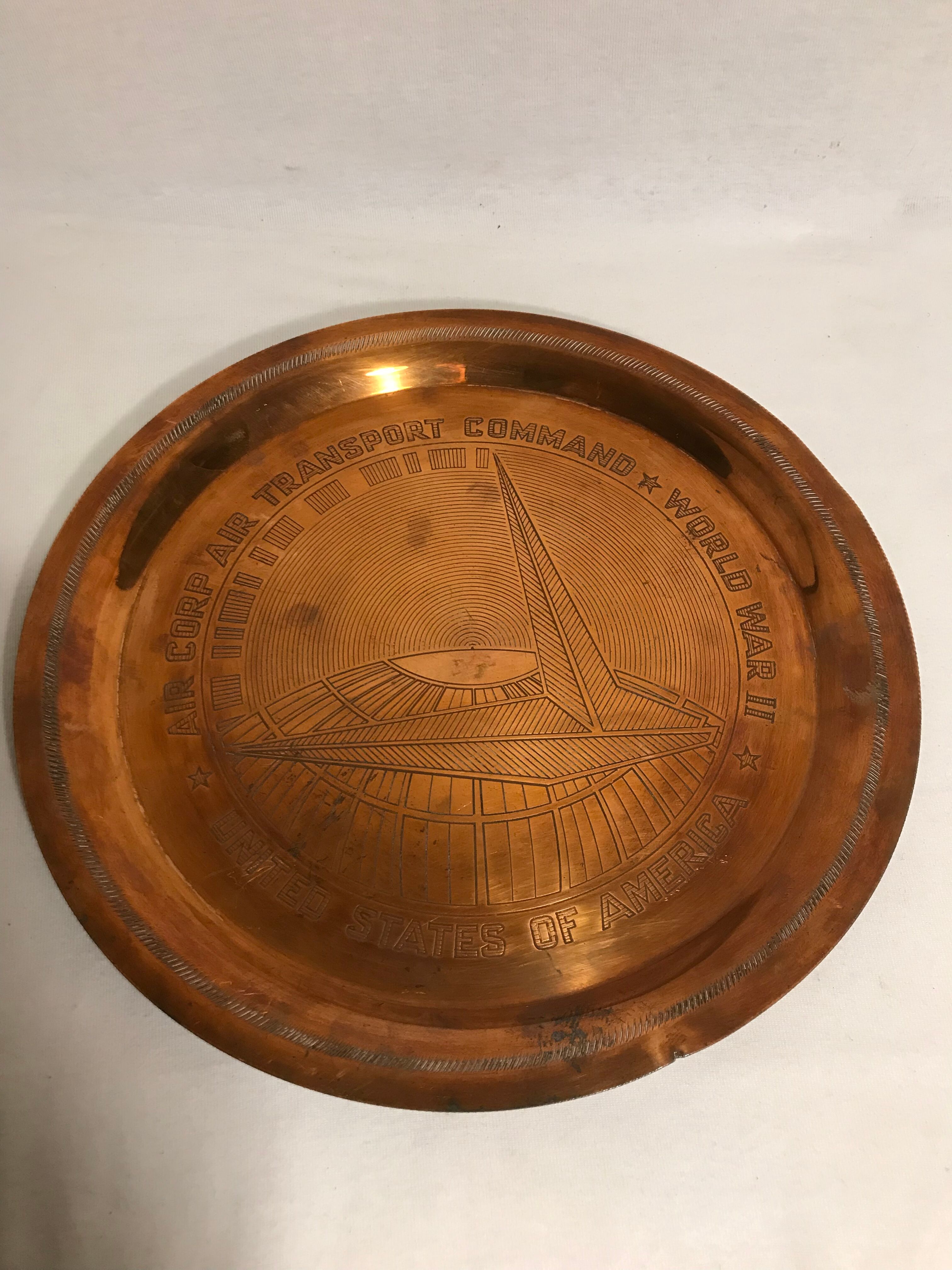 Old plate copper air corp air transport command world war ii usa decoration