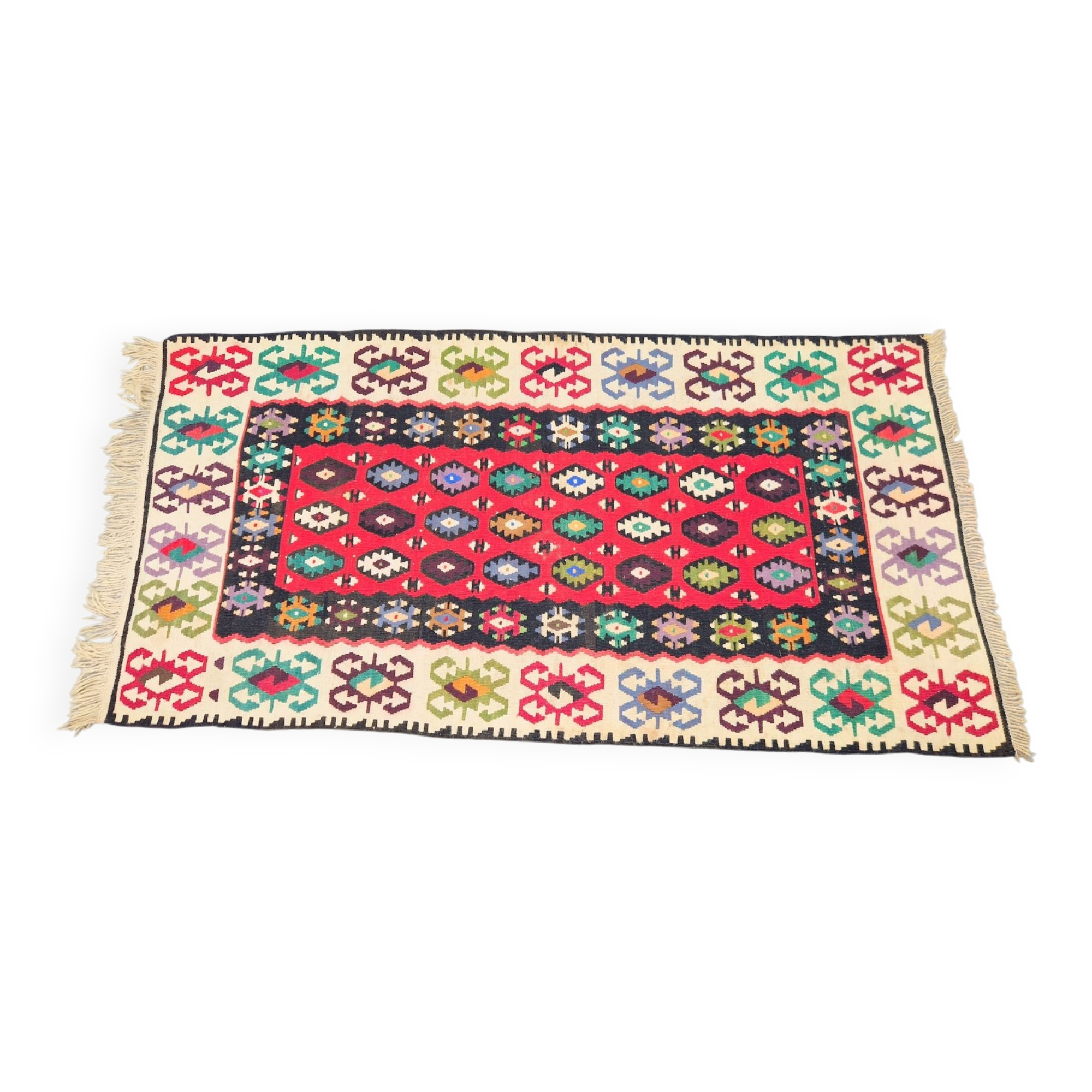 Tapis mural boho vintage Kelim, années 1950