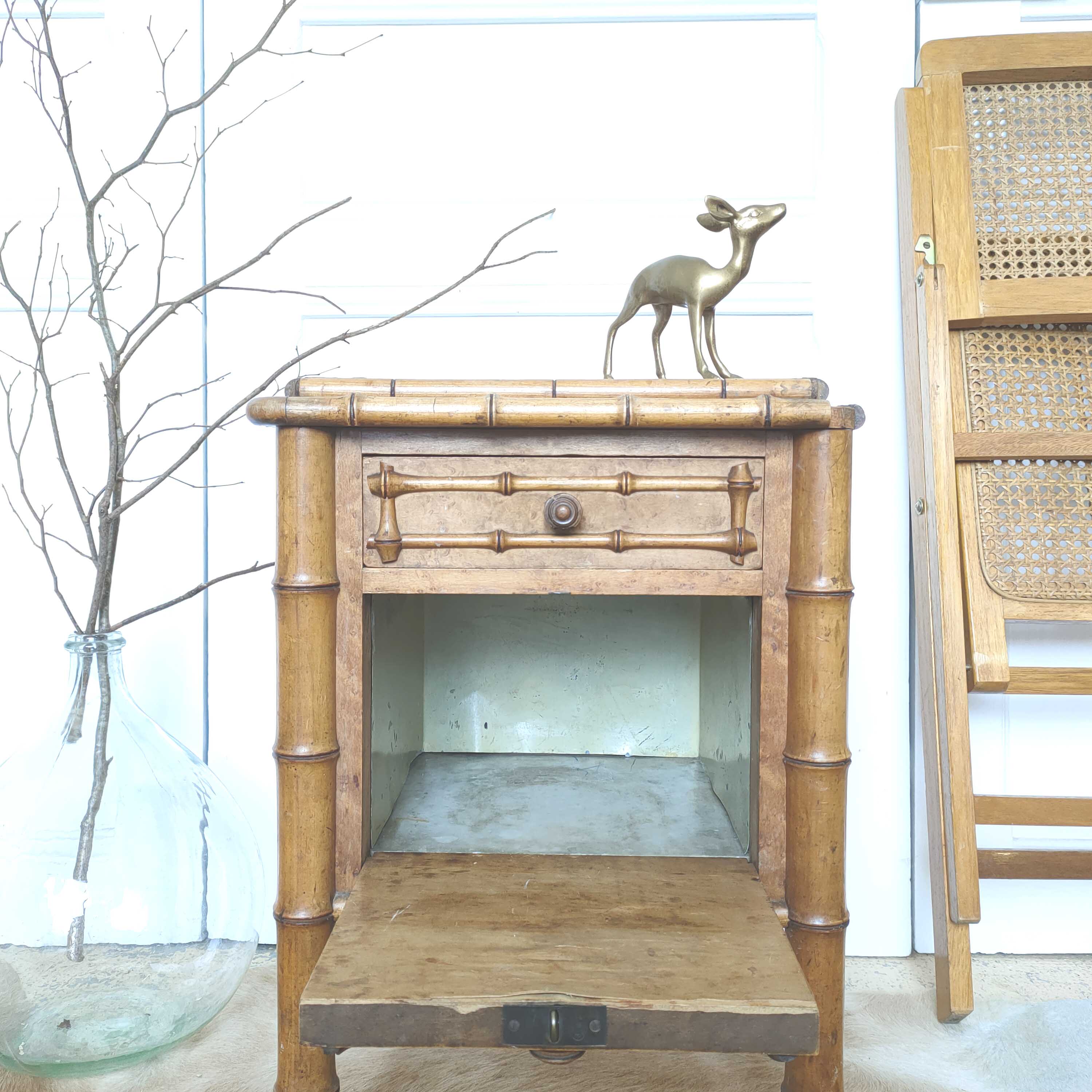 Faux bamboo wood bedside table