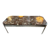 Table basse années 70 en marbre Breccia et Chrome