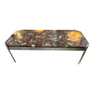 1970s coffee table in Breccia marble and chrome