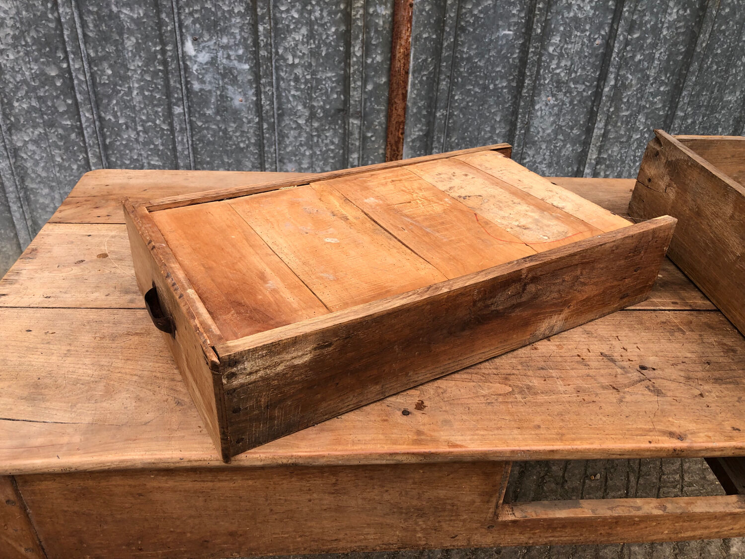 Antique cherry farmhouse table with 3 drawers