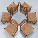 Viggo Hardie-Fischer, ensemble de 6 chaises d'église danoises en chêne pour Sorø Møbelfabrik. Années 1950