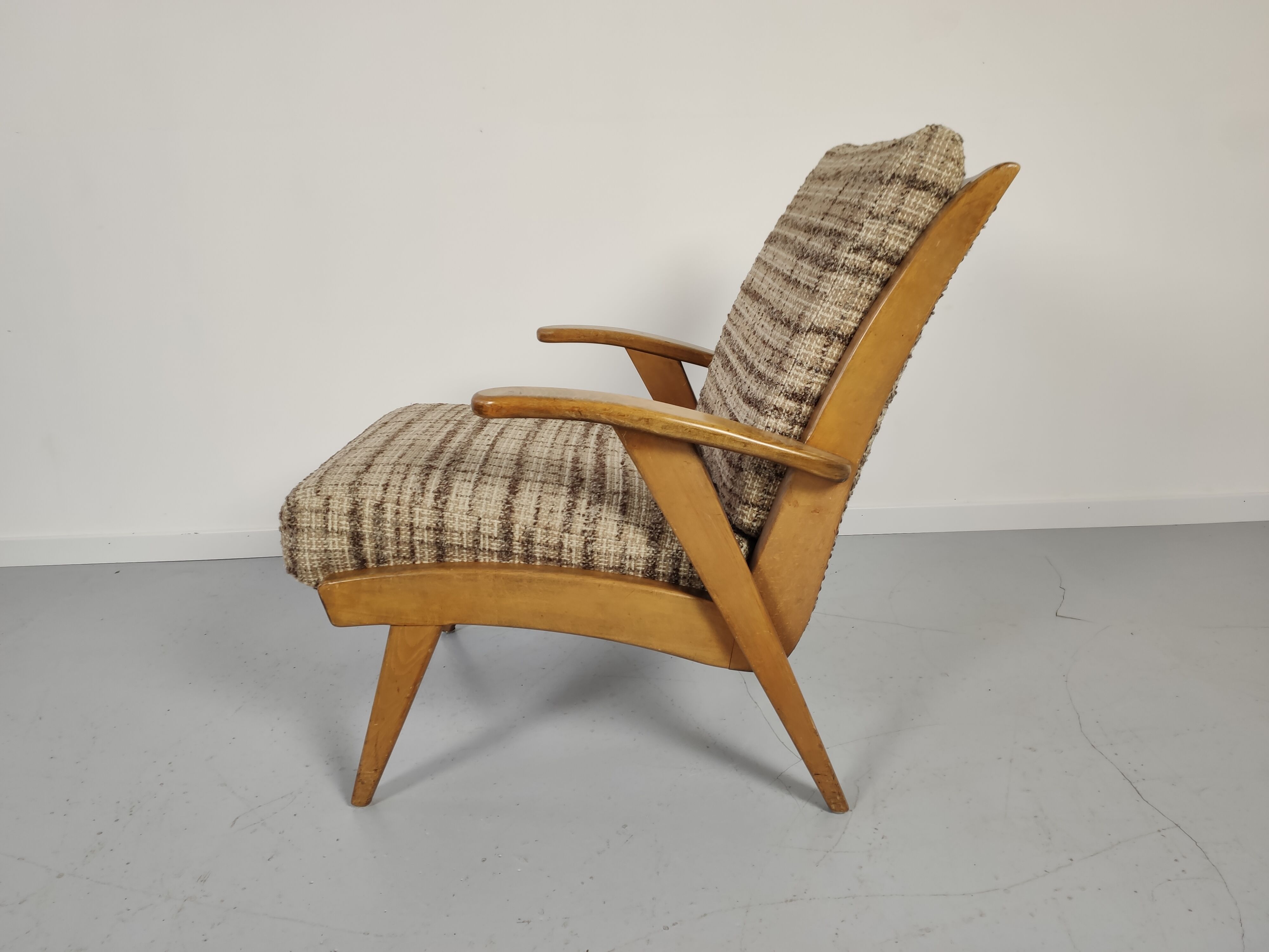 Paire de fauteuils vintage bois tissus 1960s