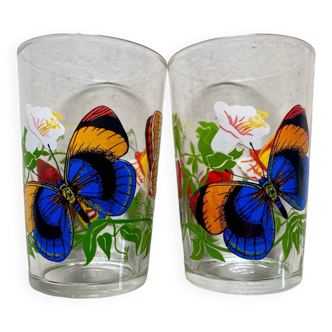 Duo verre papillons vintage