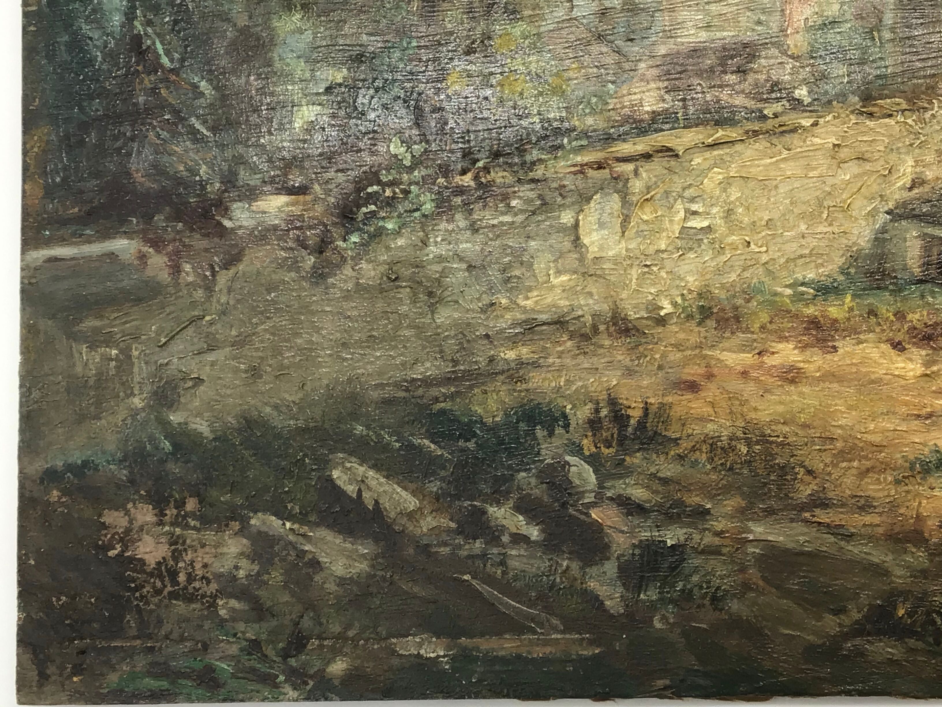 Ancient painting , Swiss landscape, signed and dated 1894