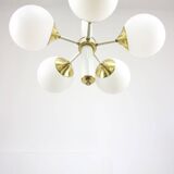 Mid-century Modern Italian Brass and Opaline Sputnik Chandelier