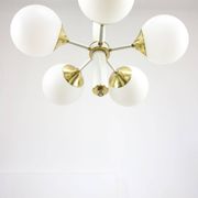 Mid-century Modern Italian Brass and Opaline Sputnik Chandelier