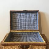 Wicker and blue gingham briefcase