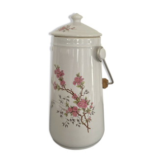 Milk jar porcelain porcelain deco vintage lid wood handle by Revol France