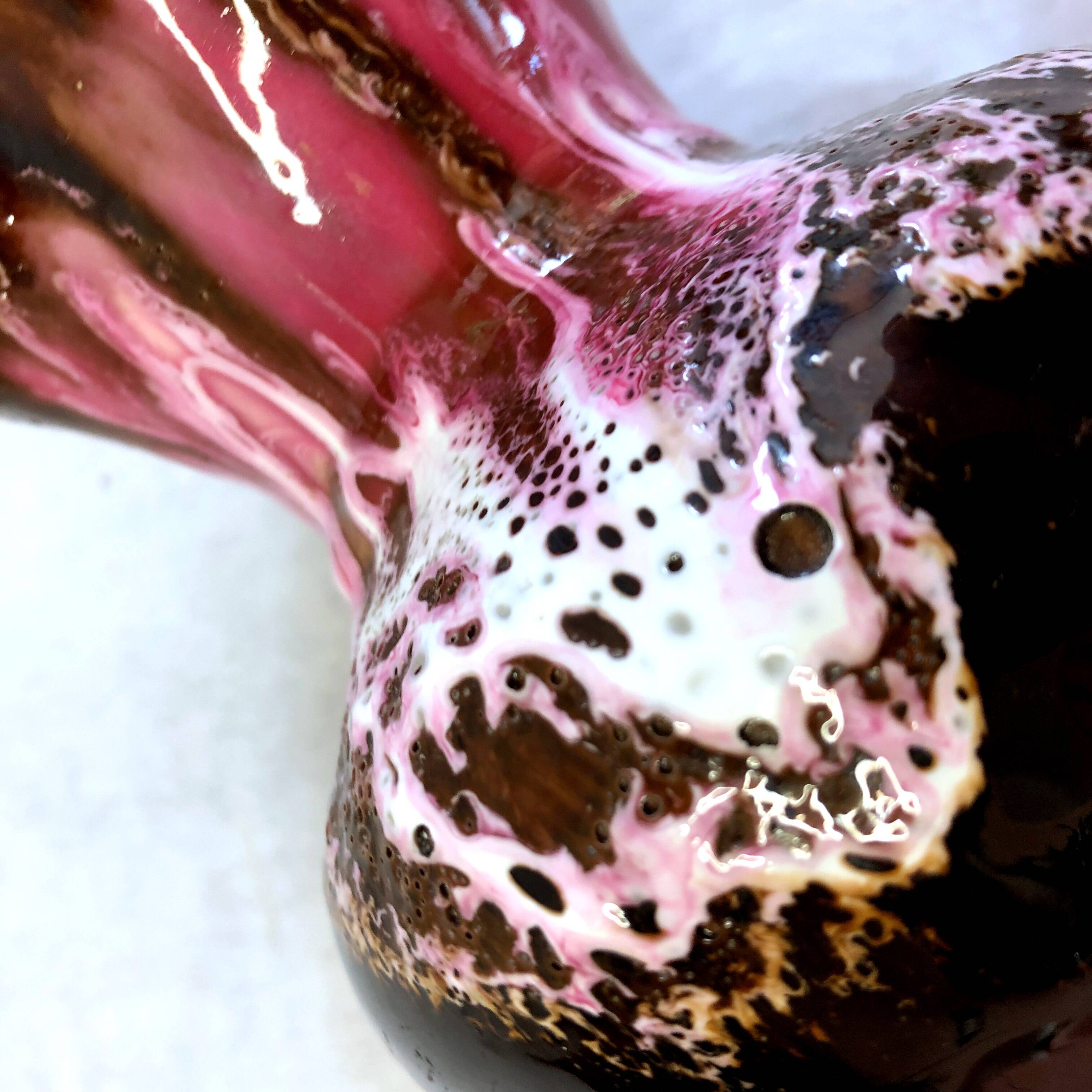 Seafoam tulipwood vase, brown and pink, Vallauris, signed PG